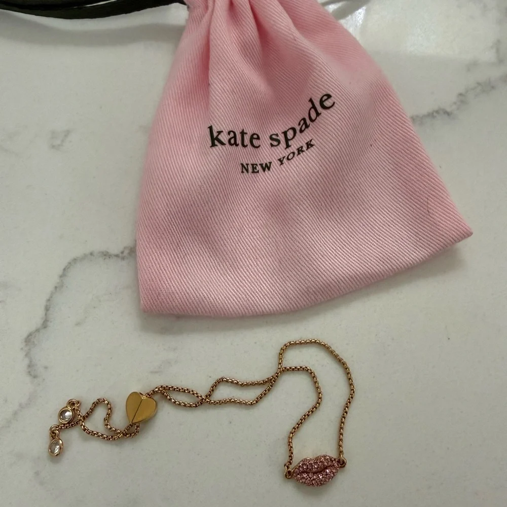Kate Spade Pink and Gold Lip Kiss Kiss Necklace